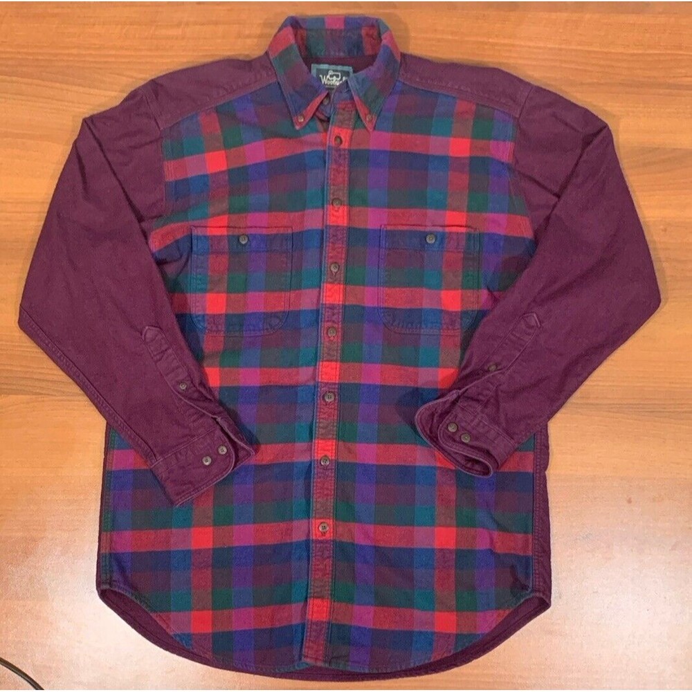 Vintage Woolrich Shirt Mens Large Red Block Plaid Flannel Made In USA